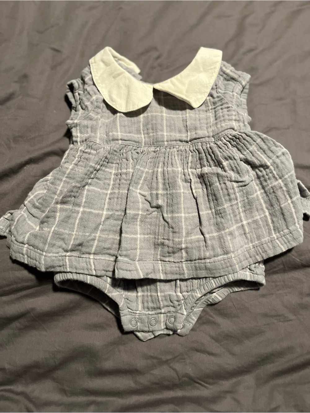 City Mouse - Baby Girl Plaid Cotton Dress Romper with White Collar